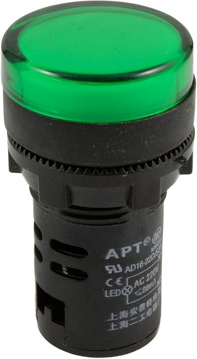 Switch Electronics Green 22mm 230V LED Pilot Indicator Light Panel Mount 20A