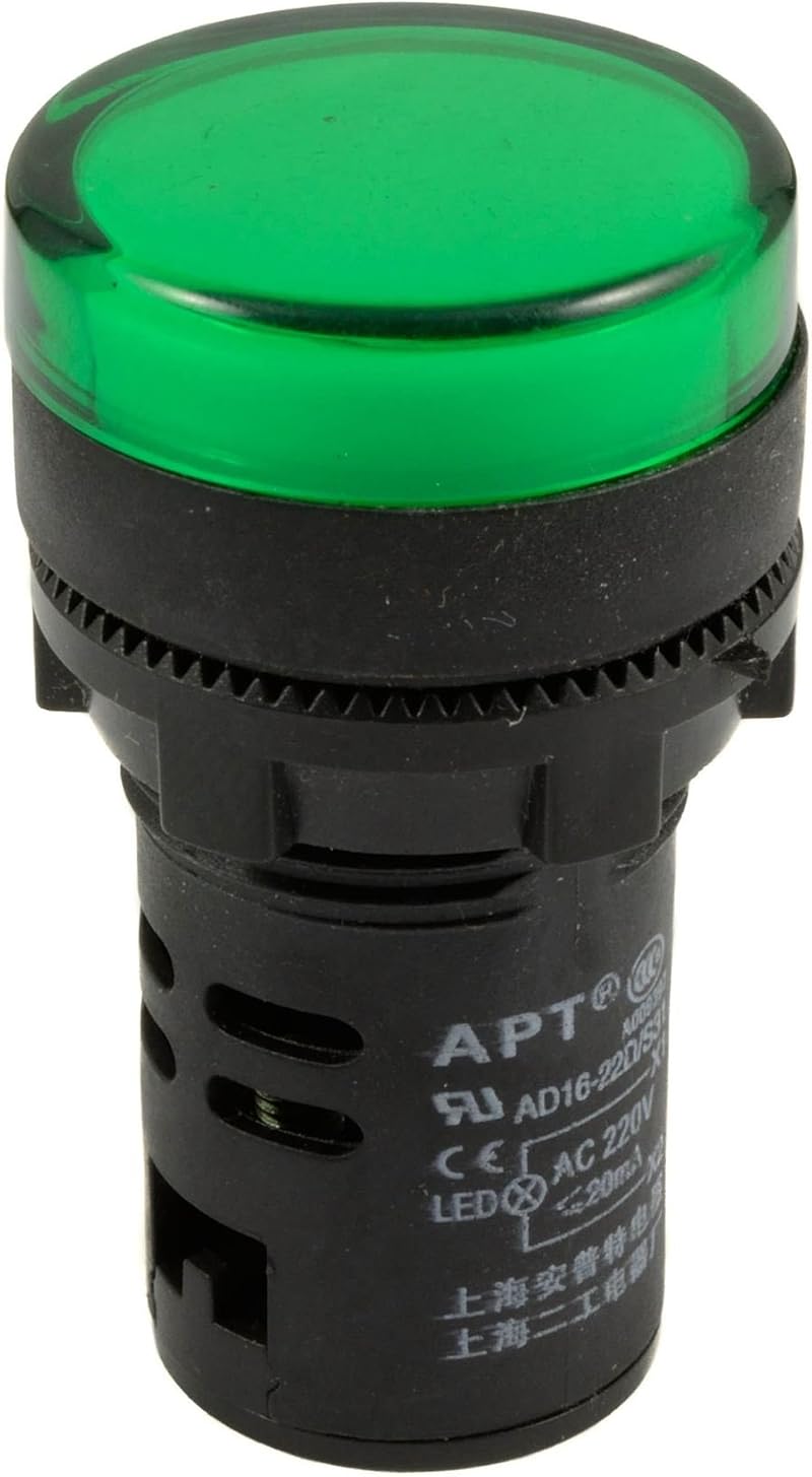 Switch Electronics Green 22mm 230V LED Pilot Indicator Light Panel Mount 20A