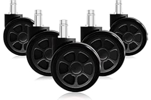 TIANSHU Office Chair Wheels,Universal Gaming Chair Casters Heavy Duty Office Chair Replacement Parts Rubber Desk Chair Caster Wheels for Wood & Hardwood Floors Set of 5, Black