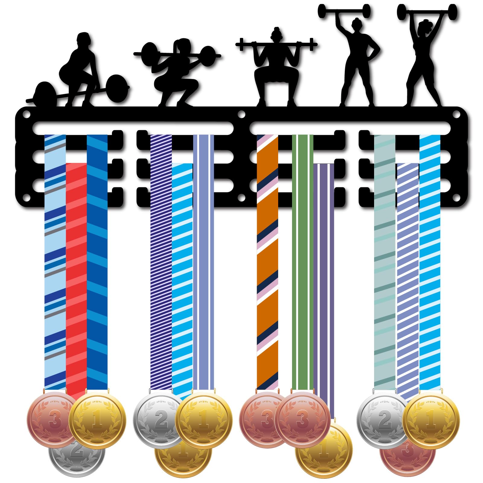 CREATCABIN Women's Weightlifting Medal Hangers Medal Holders Display Metal Small Medal Rack Organizer Plaques Hanger Black Wall Mounted with 12 Hooks for Awards Ribbons Sports Race 11.4x5Inch