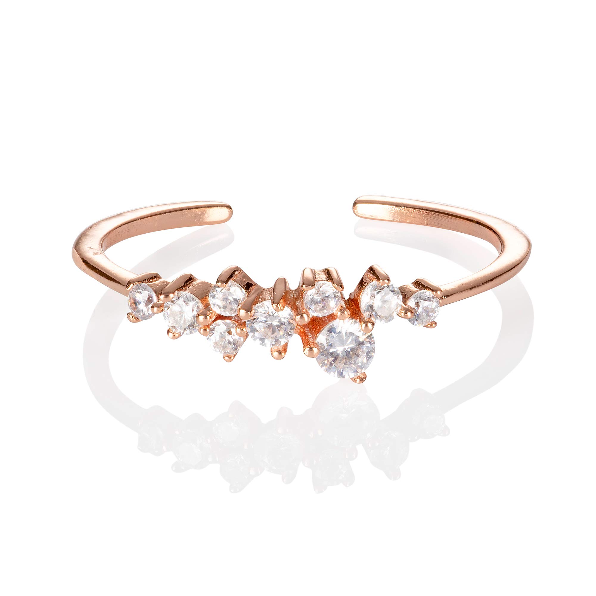 namana Rose Gold Ring for Women with Cubic Zirconia Stones, Dainty Ladies Ring in Rose Gold Plated 925 Sterling Silver, Adjustable Open Rose Gold Ring for Women and Teen Girls, Cute Rings For Her