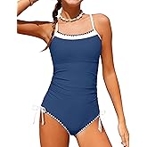 BAVADER Girls Swimsuit One Piece Modest Girls Bathing Suit Solid Square Neck Ruched Adjustable Straps Padded Swimwear 9-16y