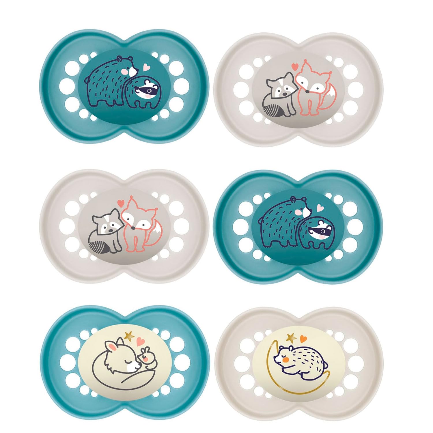 MAM Original Day & Night Dummies 16+ M (Pack of 6): 2 x Original Night Dummies; 4 x Original Day Dummies with Transport and Sterilisation Box, from 16 Months, MAM SkinSoft Silicone, Pack of 6