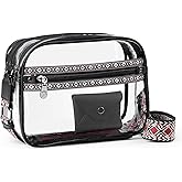 FADEON Clear Stadium Bags for Women, Designer Leather Clear Crossbody Purse Large Transparent Bag with Wide Strap for Events