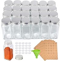 SXUDA 25 Pcs Glass Spice Jars/Bottles, 4oz Empty Square Spice Containers with Shaker Lids and Airtight Metal Caps - 350…