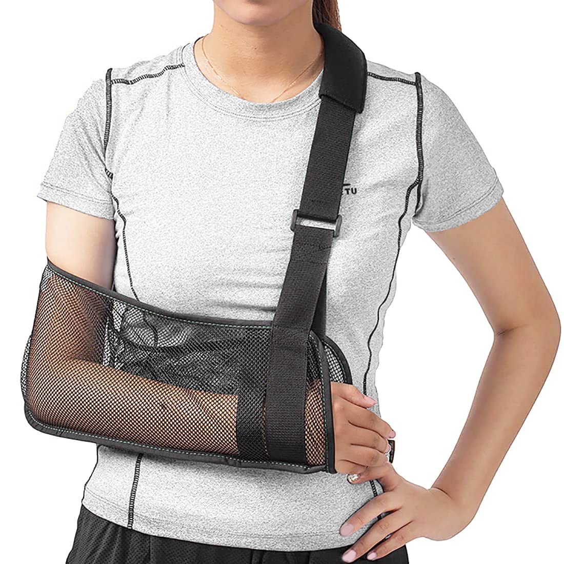 HKJD Mesh Arm Shoulder Sling Medical Shoulder Immobilizer for Shower Adjustable Arm Brace for Torn Rotator Cuff Injury - Right Left Arm for Men Women - Shower Sling for Elbow