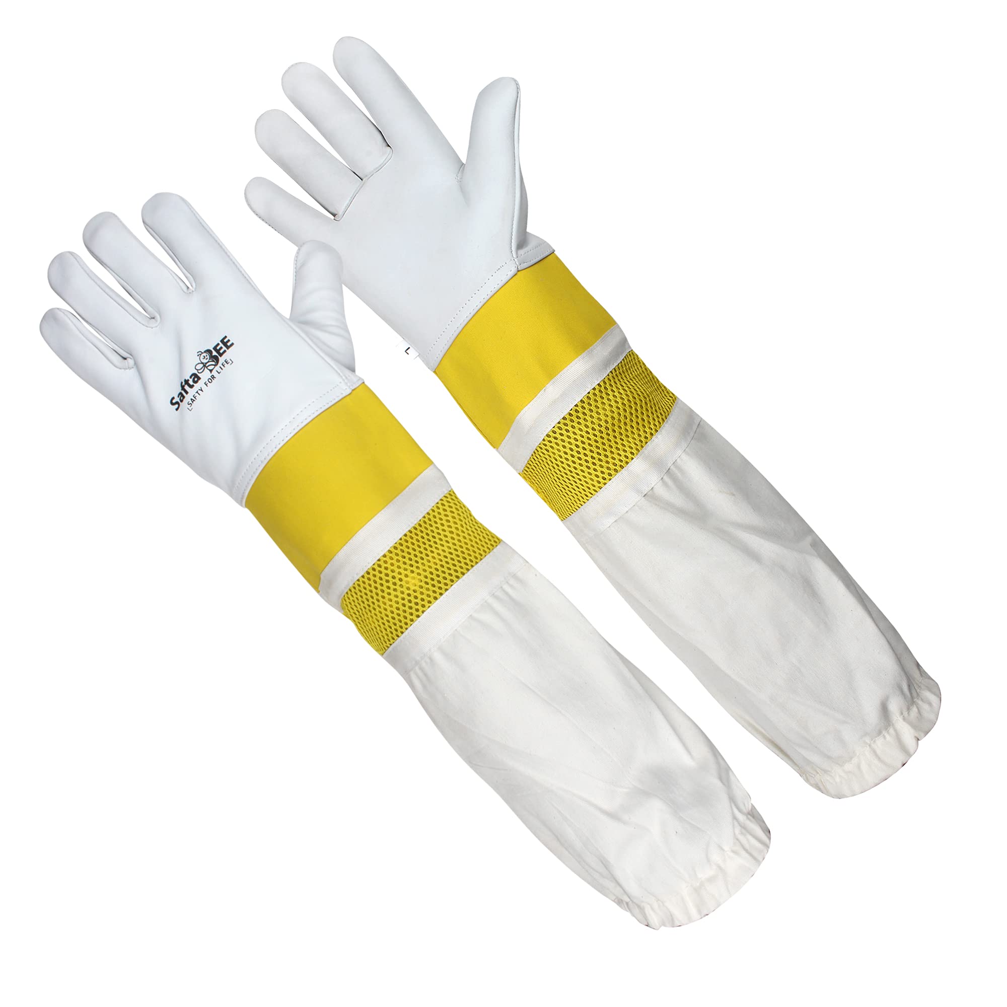 SAFTA Premium Quality Cowhide Beekeeping Gloves, Bee keepers Gloves for Professionals, Ventilated Long Sleeves, Elastic Cuffs Sting Proof Bee Gloves, Gardening Work Gloves. SIZES (XS To 3XL) (3XL)