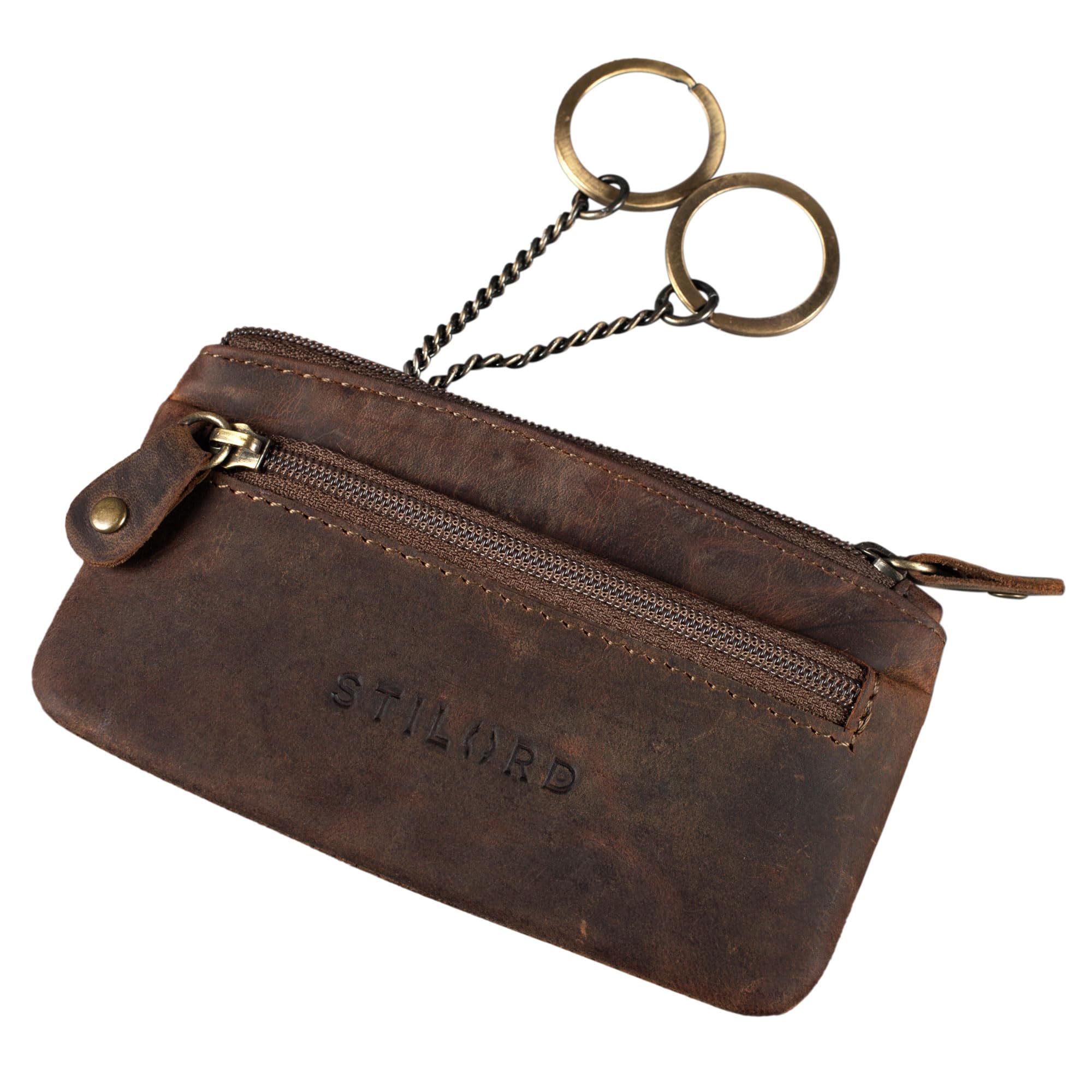 STILORD "Theo" Leather Key Pouch for Men Vintage Key Case Holder with Ring Slim Coin Purse Cash Change Wallet Money Pouch with RFID Blocker Colour:Middle Brown