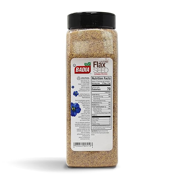 BADIA ORGANIC GROUND FLAX SEED, 16 OZ – SUPERFOOD HIGH IN FIBER & OMEGA-3, CERTIFIED ORGANIC, NON-GMO, BAKING, SMOOTHIES & COOKING