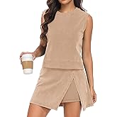 Women's Summer Two Pieces Lounge Set Wash Cotton Sleeveless Tank Top Skort Set Trendy Split Athletic Skirt Shorts Outfits
