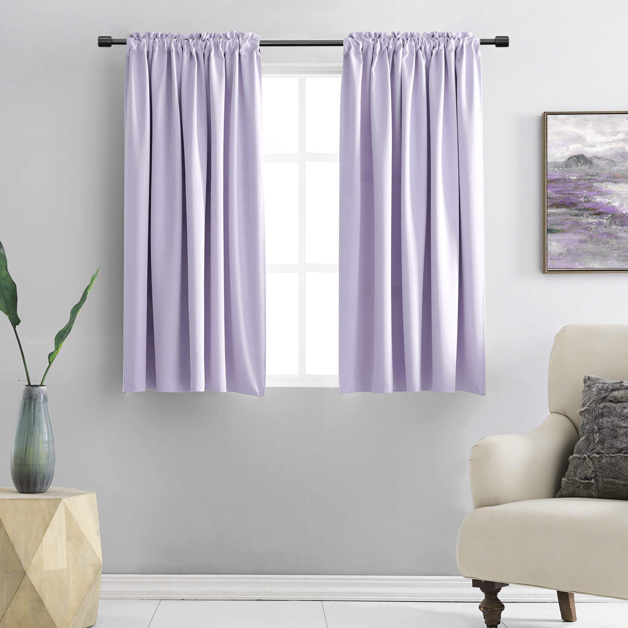 DONREN 54 Inch Length Lavender Purple Blackout Curtains for Kitchen - Small Window Treatment Rod Pocket Curtain Drapes for Bedroom(Set of 2 Panels)