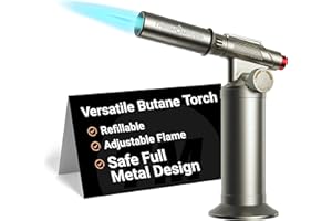 ThermoMaven Metal Butane Torch, Kitchen Torch Lighter, Refillable Cooking Blow Torch, Fit All Butane Tanks with Adjustable Flame for Culinary Food, Brulee, Baking, Soldering, DIY (Fuel Not Included)