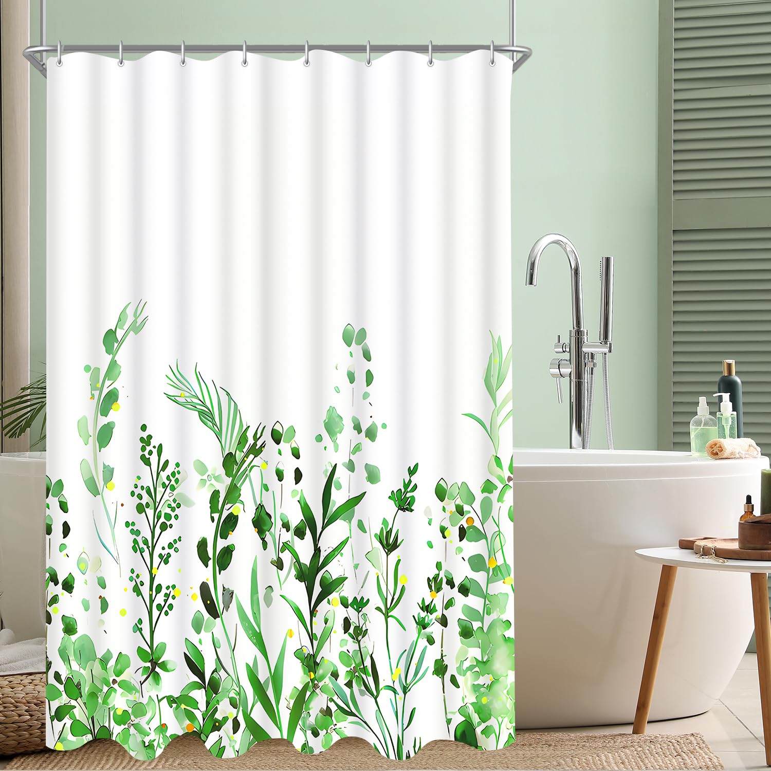 Lerores Shower Curtain, 100 x 200 cm, Flowers, Weighted Hem, Anti-Mould Textile, Water-Repellent, Washable Polyester Fabric Bath Curtains with 7 Eyelets and Shower Curtain Rings for Bathroom, Bathtub — image 1