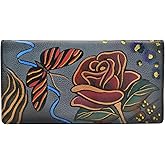 Anna by Anuschka Women's Handpainted Leather Ladies Wallet Snap Button Closure