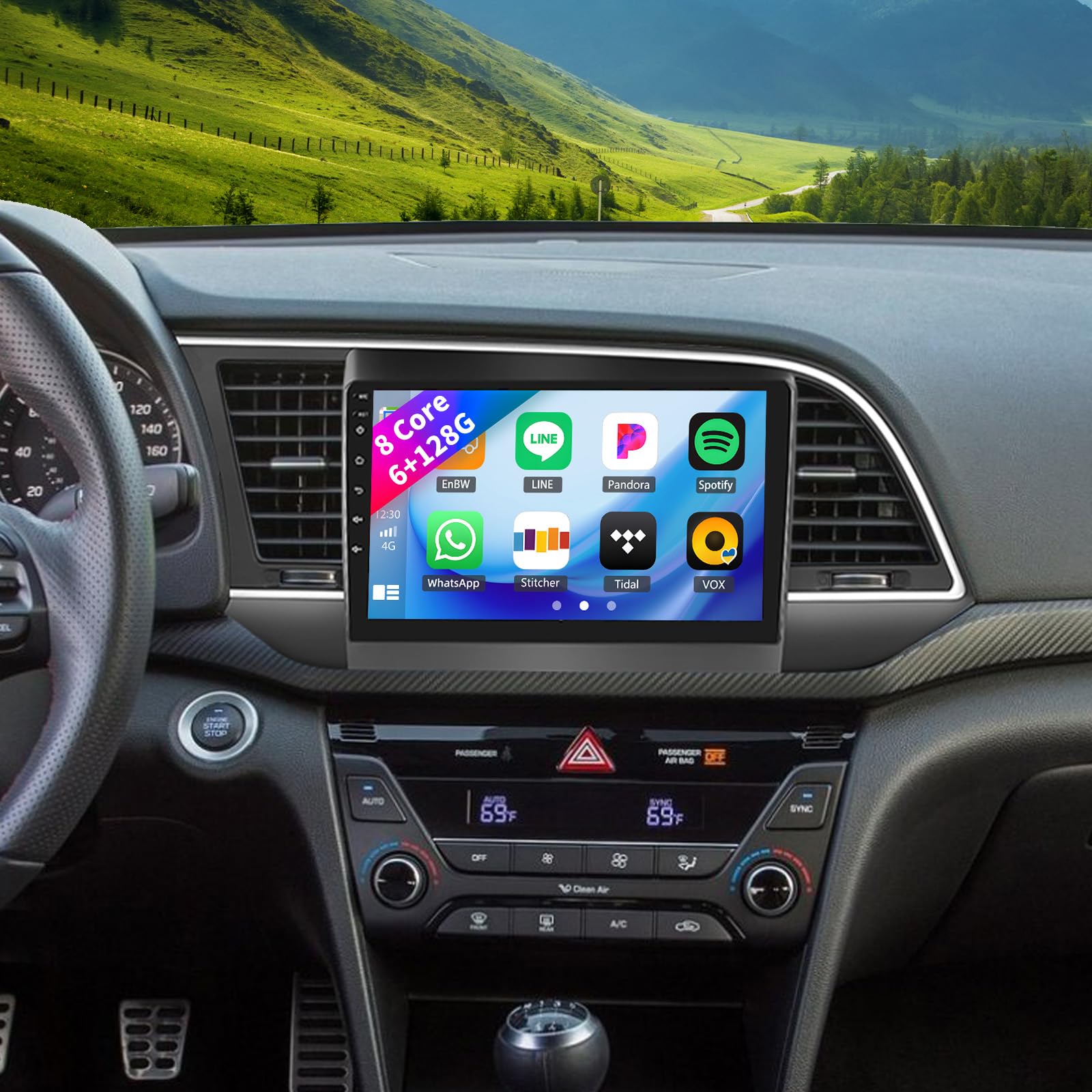 Photo 1 of [6+128G] 8 Core Android 15 Car Stereo for Hyundai Elantra (AD) 2016-2018 with Wireless CarPlay Android Auto, 9'' Touchscreen with WiFi GPS Mirror Link Bluetooth FM RDS DSP EQ SWC Backup Camera