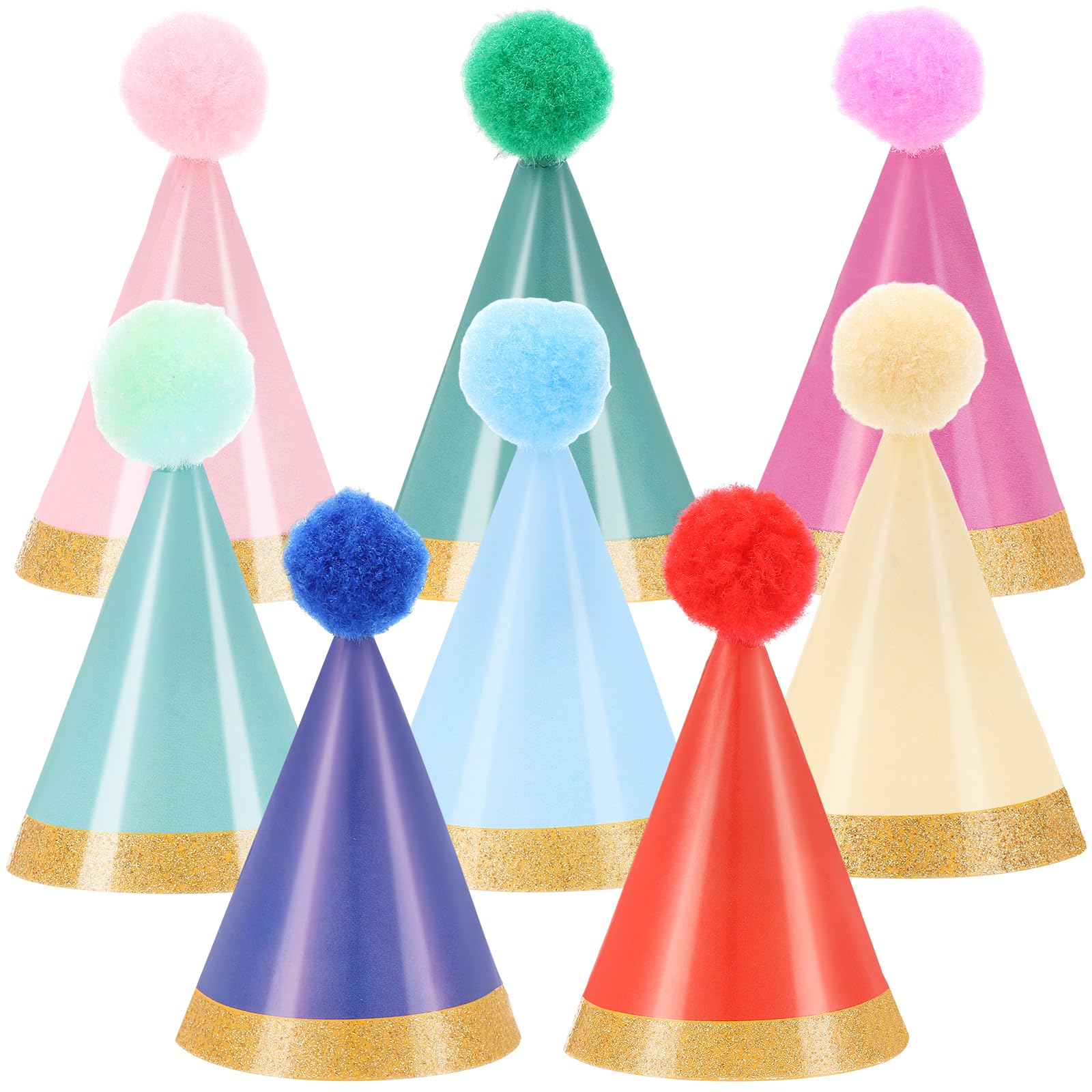 32 Pcs Mini Pastel Birthday Party Hats for Kids Glitter Powder Colourful Cone Kids Hats Pastel Rainbow Themed Paper Hats Rainbow Party Hats for Birthday, Baby Shower, Anniversary, Housewarming Party