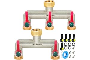 TSGOHNL Brass Garden Hose Splitter, 2 Way Faucet Diverter+3 Way Water Hose Splitter, Outdoor Hose Splitter, Heavy Duty Nickel Plated, GHT 3/4-Inch Female Inlet and 3/4-Inch Male Outlet