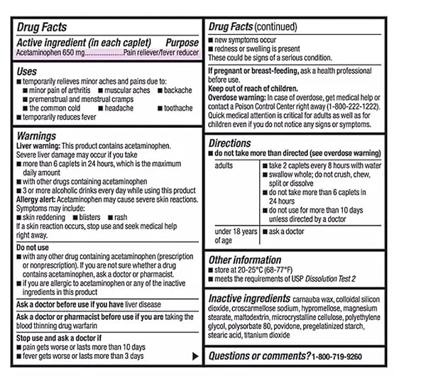 TYLENOL 8HR ARTHRITIS PAIN RELIEF CAPLETS, FAST, STRONG PAIN RELIEF, 650 MG ACETAMINOPHEN FOR MINOR ARTHRITIS & JOINT PAIN, FEVER REDUCER, EXTENDED RELEASE, WON’T IRRITATE STOMACH, 100 COUNT