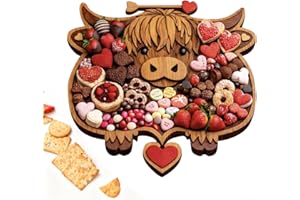 Highland Cow Charcuterie Board - Solid Wood Food Serving Tray with 3D Carved Design, Farmhouse Wooden Charcuterie Board for M