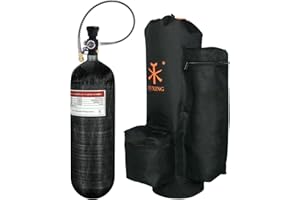 TUXING 4500psi 6.8L/414ci Carbon Fiber Paintball HPA Air Tank with PCP Air System Dual Gauge Valve and Carrier Bag
