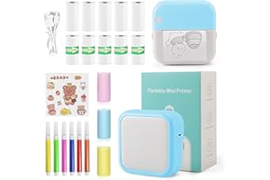 Grednfhat Mini Sticker Printer, Bluetooth Smart Pocket Inkless Thermal Printer with 13 Roll Papers, Portable Mini Printer for Photos Notes Stickers Labels Receipts (Blue)