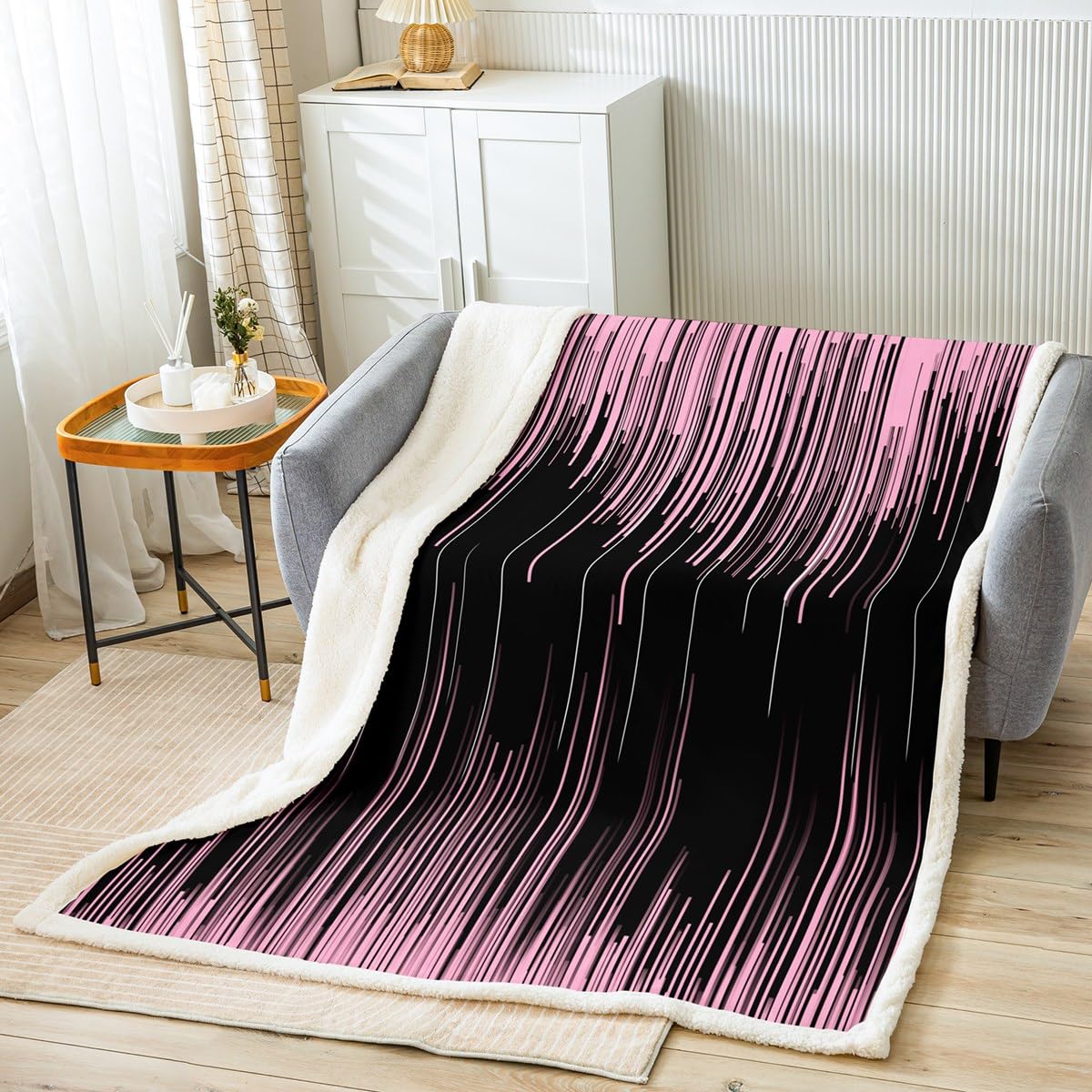 Pink Black Fleece Throw Blanket Single 50"x60" Kids Ombre Plush Blanket for Boys Modern Sherpa Blanket Black Fuzzy Blanket Room Decor
