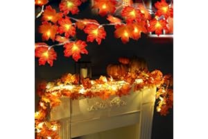 TURNMEON 2 Pack Thanksgiving Decorations Enlarged Maples Leafed Lights Total 20Ft 40LED Fall Decorations for Home, Battery Operated Autumn Garland Waterproof Indoor Outdoor Holiday Thanksgiving Decor