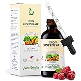 Maxi Health Women, Men and Kids Liquid Iron Supplement - 15 mg Per ML Berry Flavored - High Potency - Easy to Mix for Immediate Absorption - Increase Energy Without Nausea - 2 fl Ounces
