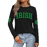Women's St Patrick's Day T-Shirt Casual Long Sleeve Glitter Lucky Irish Shamrock Paddy's Day Graphic Tees Tops