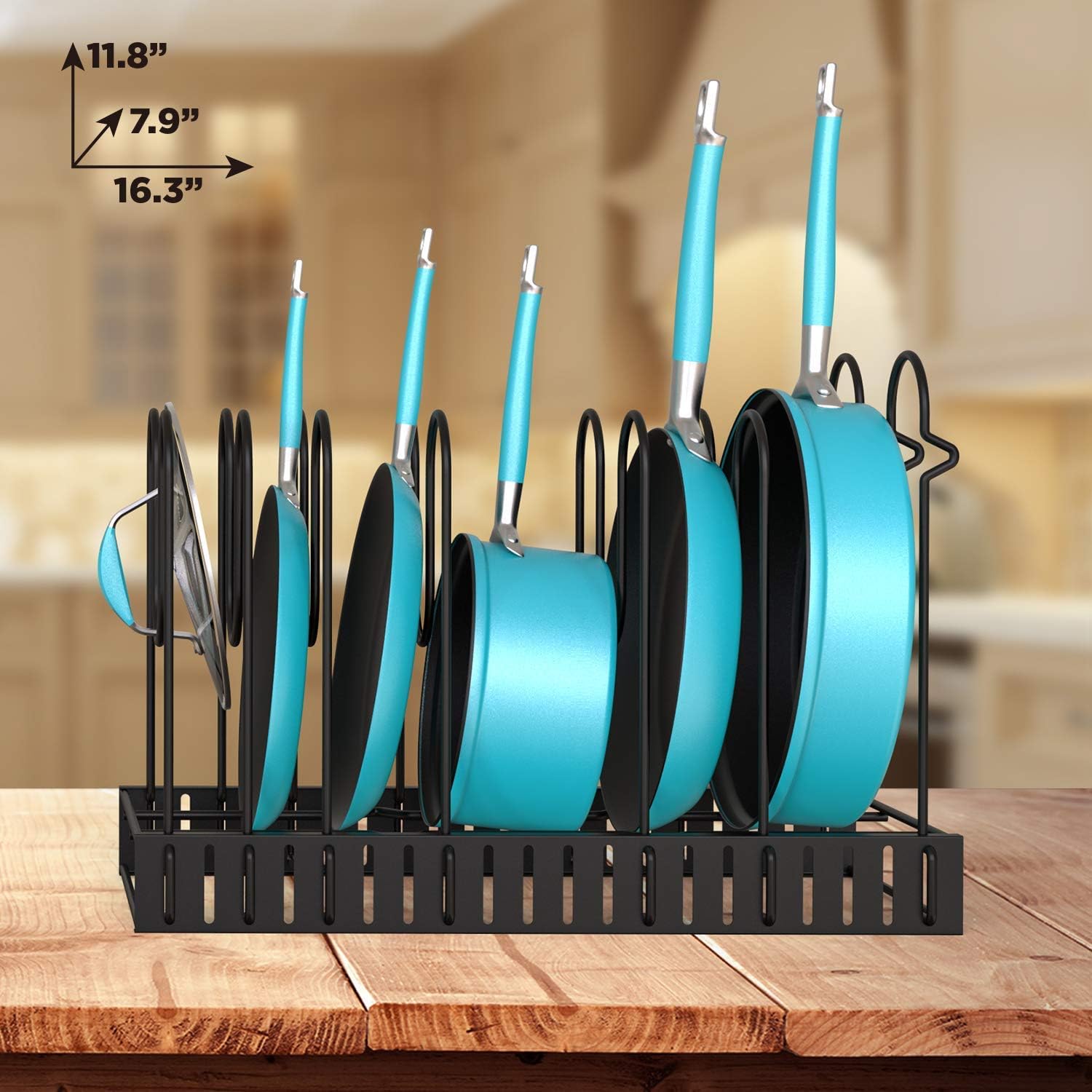 Vdomus Pot Rack Organizer with 3 DIY Methods, Black Metal Kitchen 8+ Pots Holder, Height and Position are Adjustable Cabinet Pantry Pot Lid Holder (Upgraded): Kitchen & Dining