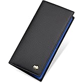 BISON DENIM RFID Bifold Wallets Slim Credit Card Wallet Real Leather Mens Long Wallet with Zipper Coin Pocket (W4470-Blue)