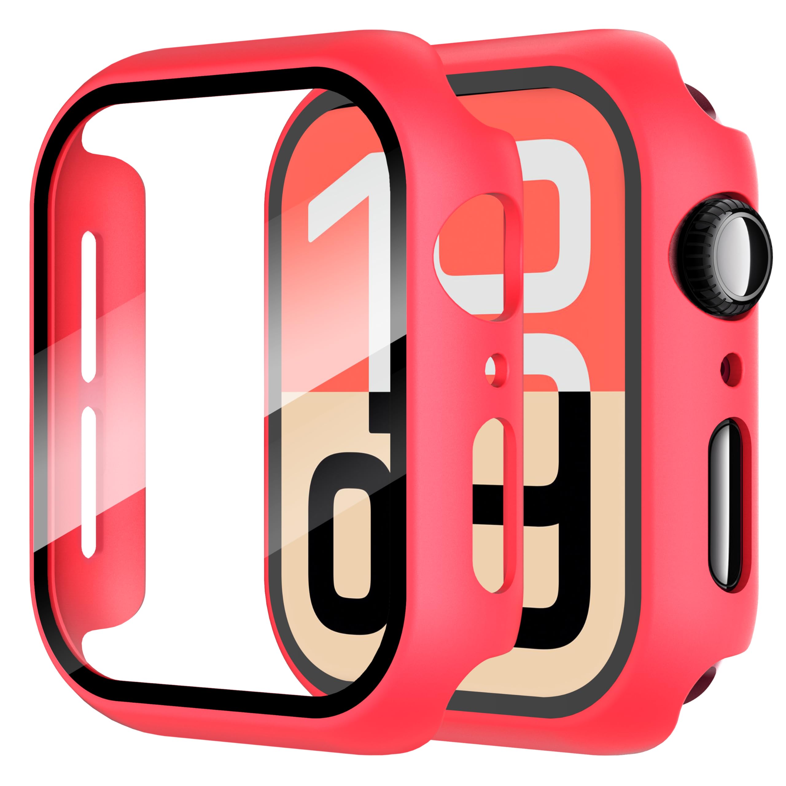 Diruite 2-Pack Screen Protector for Apple Watch SE 3/2/1 /Series 6 5 4 44mm Tempered Glass Case,All Around Hard Matte PC Protective Cover,Red,44mm