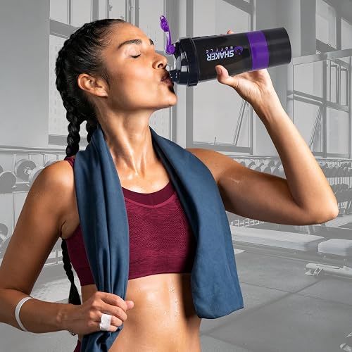 XTK 16OZ Shaker Bottle With Mixer Ball - Leak Proof Protein Shaker With Powder & Pill Storage, BPA Free