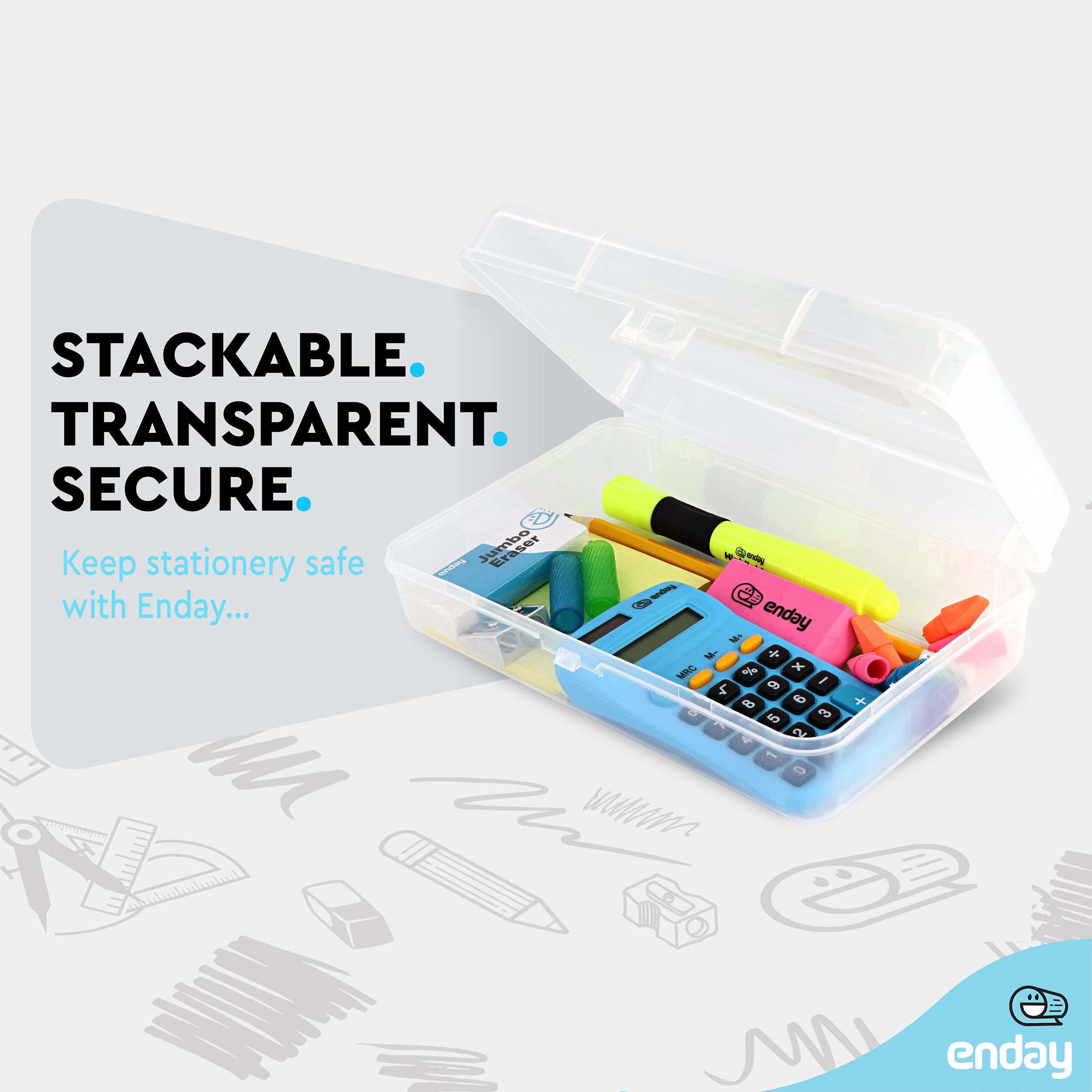 Enday Plastic Pencil Box with Snap Closure Lids Clear, Small Utility Crayon and Marker School and Office Storage Supplies Case, Large Capacity Durable Translucent Supply Organizer Boxes For Kids