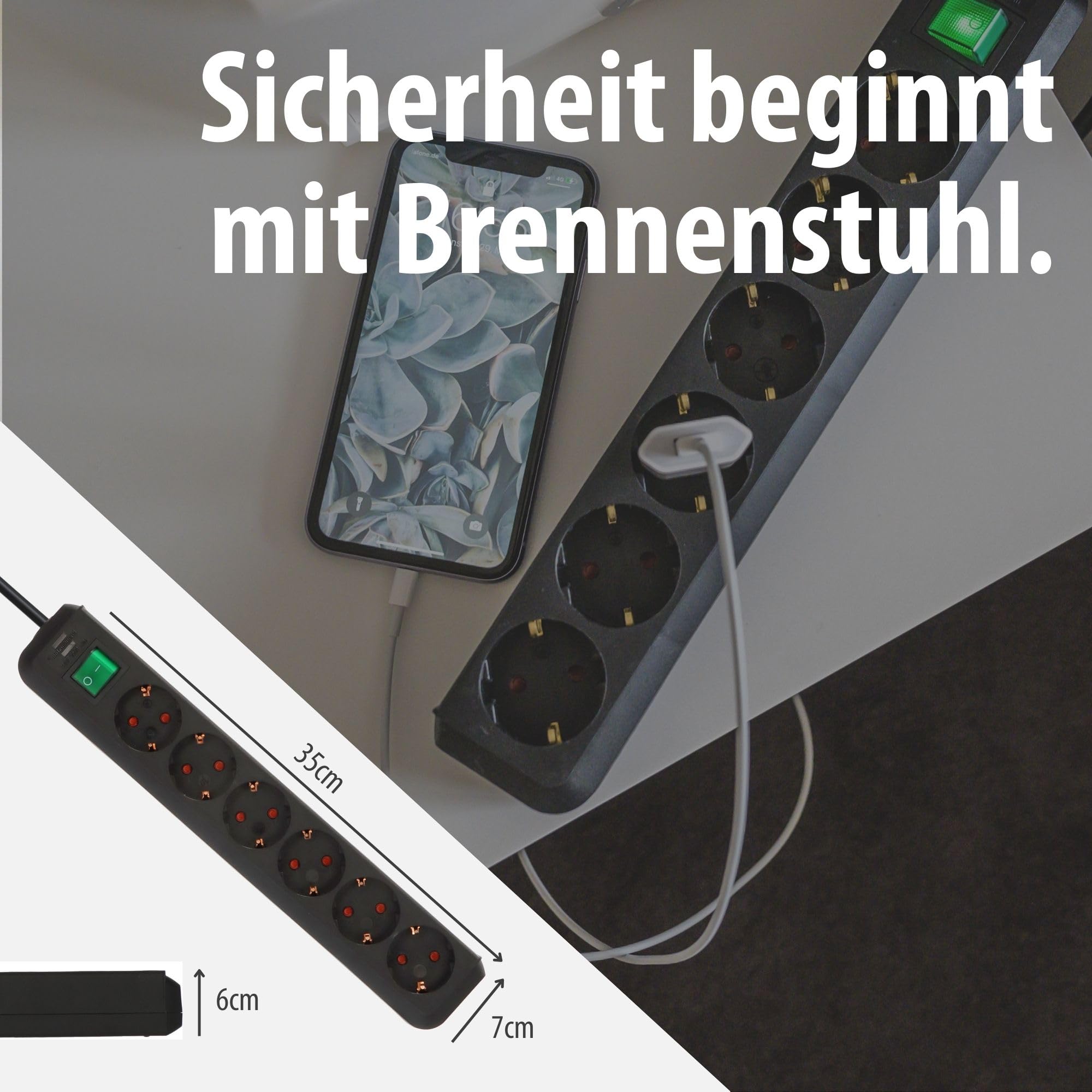 Brennenstuhl Eco-Line, Steckdosenleiste 6-Fach (Mehrfachsteckdose mit erhöhtem Berührungsschutz, Schalter und 1,5m Kabel) schwarz 6