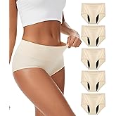 YESWEL Incontinence Underwear For Women, Reusable Washable Leak-proof Lightweight Briefs for Postpartum, Bladder Leak, 5 Pack (Beige, Small)