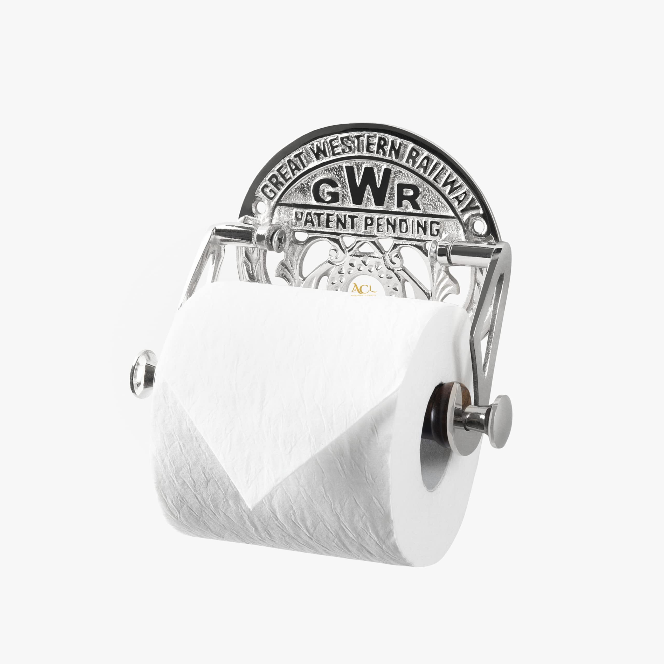 Assorted Collections GWR Toilet Roll Holder - Wall Mounted - Victorian Style Toilet Paper Holder for Bathroom – Novelty Brass Toilet Roll Holder - Easy Installation - Included Hardware - Silver