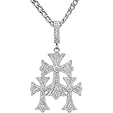 Mens Large Fully Iced Out Triple Cross Pendant with 24" Chain – Hip Hop Bling Necklace with Simulated Diamonds, Gift for Him