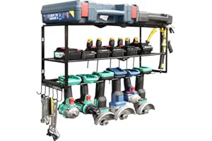 XITAO Power Tool Organizer Wall Mount, 7 Drill Holder with Side Pegboards and Hooks, Power Tool Storage Rack for Garage, Heavy Duty Metal Garage Tool Organizer and Tools Shelves