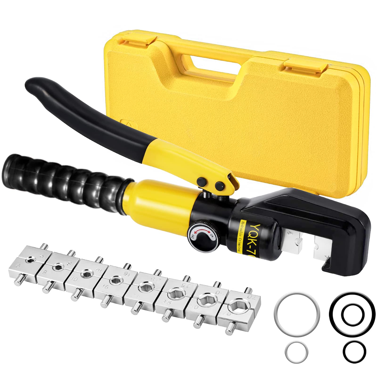 Solsop Hydraulic Crimping Tool 4–70 mm² with 9 Hex Dies, Battery Cable Crimping Tool for Copper and Aluminium Terminals, Electrical Wiring, Automotive and Battery Cables