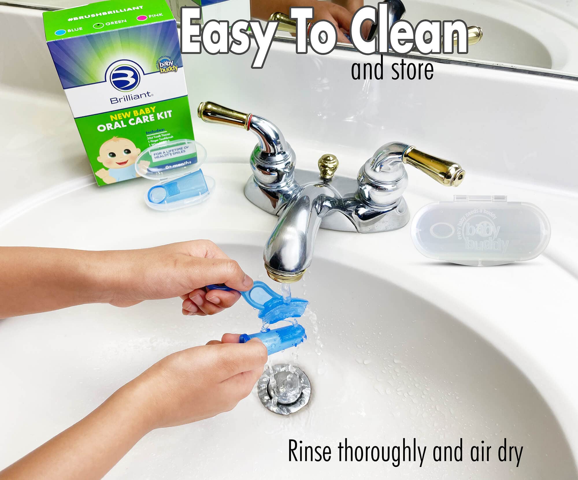 Brilliant Wipe N Brush by Baby Buddy, Silicone Toothbrush, Cleaner for Infants 4-16 Months Old, Use With Dental Wipe, Infant Oral Cleaning Products, Baby Registry Must Haves, Travel Accessories, Green