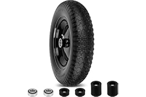 PHEPETROLL 4.80/4.00-8" Flat Free Wheelbarrow Tire and Wheel, 14.5" Universal Fit Solid Tire with 5/8" or 3/4" Bearing, 3"-7" Hub, Adapter Kit Hand Truck Wheel Replacement for 3.50/2.50-8", 4.00-6"nhs etc