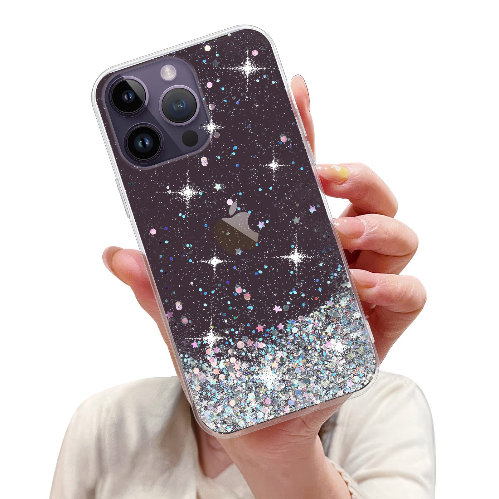 LCHULLE Glitter Case for iPhone 14 Pro Bling Sparkle Shockproof Phone Bumper Cute Stylish Cover for Women and Girls Crystal Silicone Slim Case for iPhone 14 Pro,Pink — image 1
