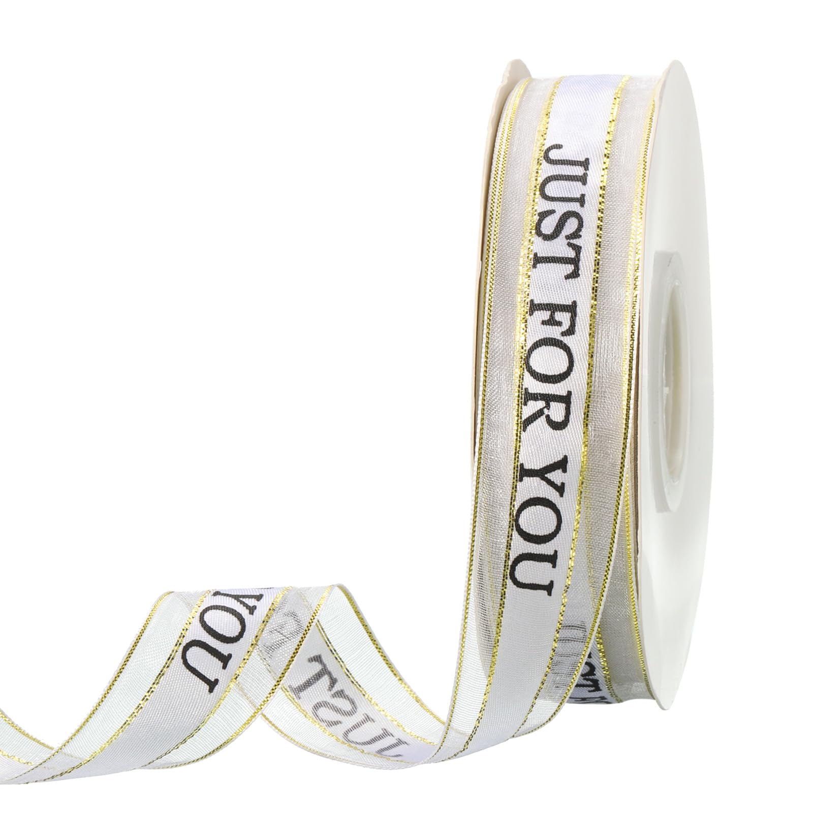 PATIKIL 1 Inch x 46 Yard Organza Chiffon Ribbon, Golden Edge JUST for You Gift Wrapping Ribbon for Bouquet Cake Invitations Card Decor Home Party Decoration, Beige