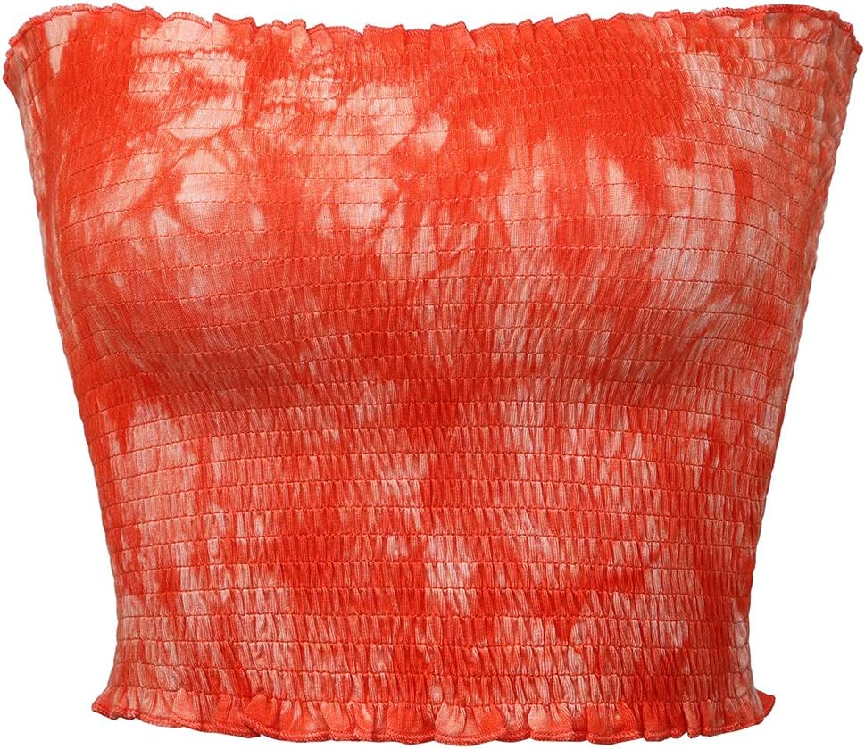 KalyChic Womens Summer Casual Strapless Pleated Print Bandeau Tube Crop Tops