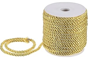 M METERXITY 22 Yards Twisted Rope Trim, 5mm/0.2" Golden Yellow Soft Polyester Twisted Silk Rope Cord 3-Ply Decorative Cord for Gift Bag/DIY Crafts/Home Decor/Curtain Tieback