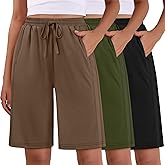 Evervibe 3 Pack Women's Bermuda Shorts Summer Drawstring Elastic Waisted Comfy Casual Sweat Long Shorts