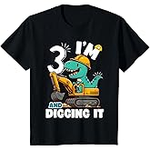 I'm 3 and Digging It 3rd Birthday Cute Dinosaur Construction T-Shirt