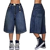 EMMIOL Baggy Jorts for Women Wide Leg Denim Shorts Y2k Mid Rise Bermuda Streetwear Boyfriend Jean Shorts with Pockets