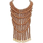 Coiris Boho African Wooden Beaded Bib Statement Choker Necklace Long Multi Strand Chunky Layered Collar Necklace for Women Handmade Jewelry(N0123)